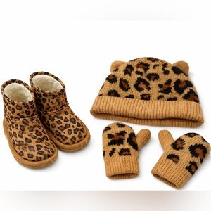 GAP Leopard Print Kids Hat and Mittens Set